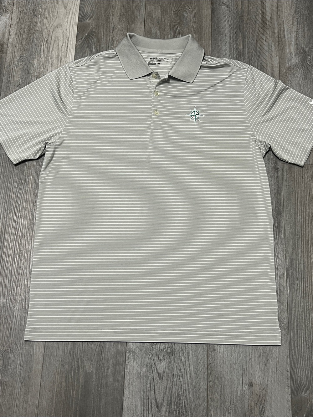 Nike men’s tour performance Mariners stripped golf shirt / light grey/ size L